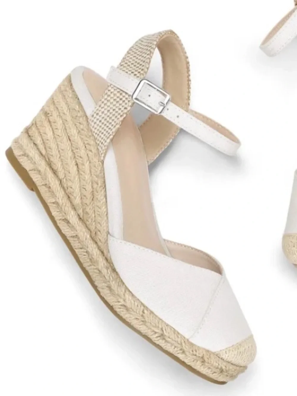 Women's Espadrilles Wedge Sandals Off-white Platform Ankle Strap Sandal new